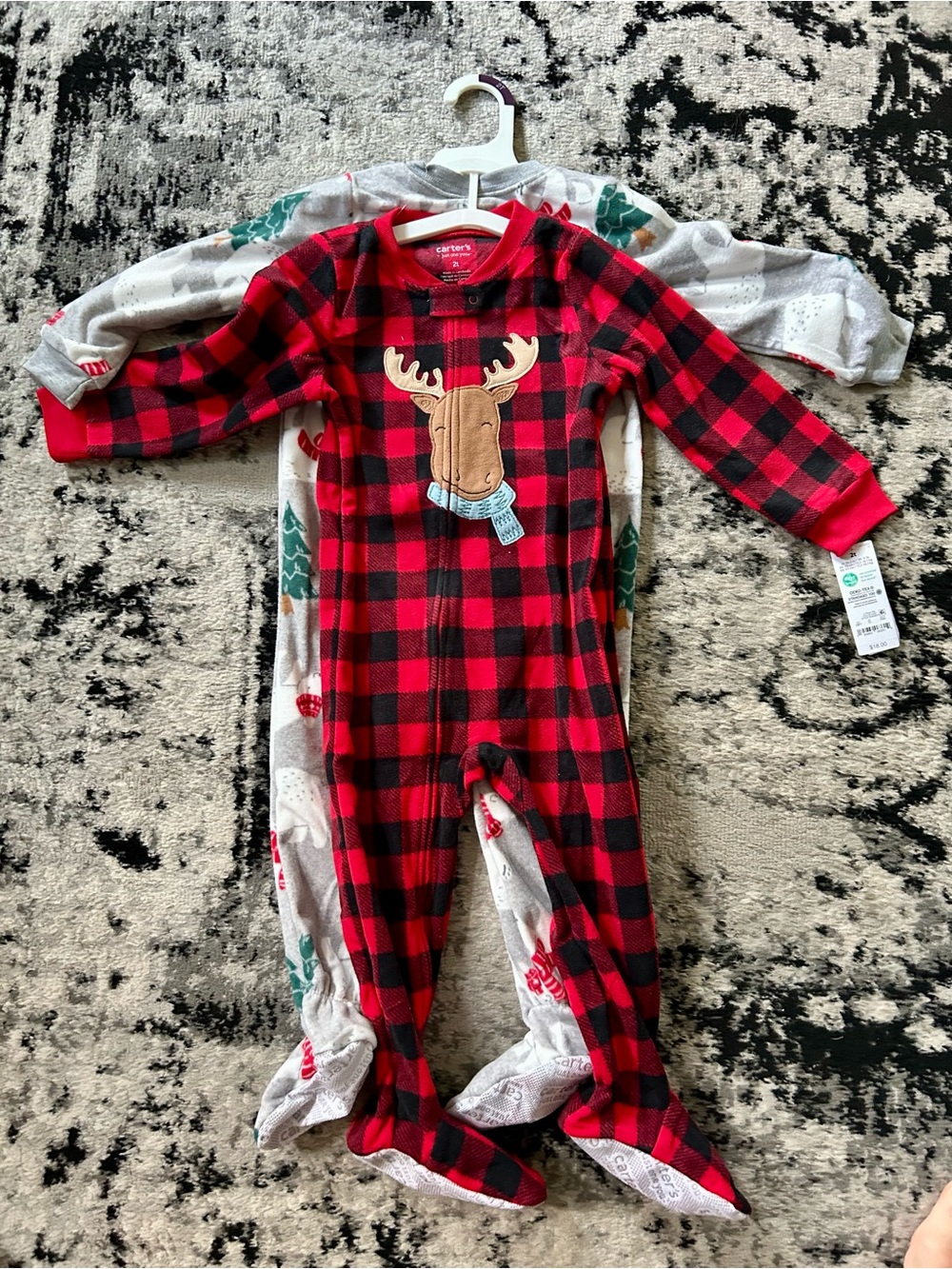 Carters Polar Bear & Moose Footed One-Piece Pajamas - Gray & Red